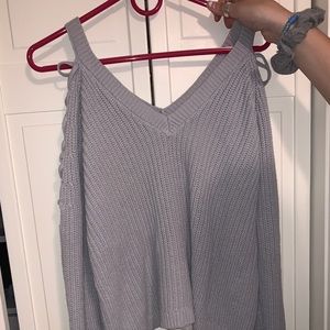 Lace up shoulder v neck sweater